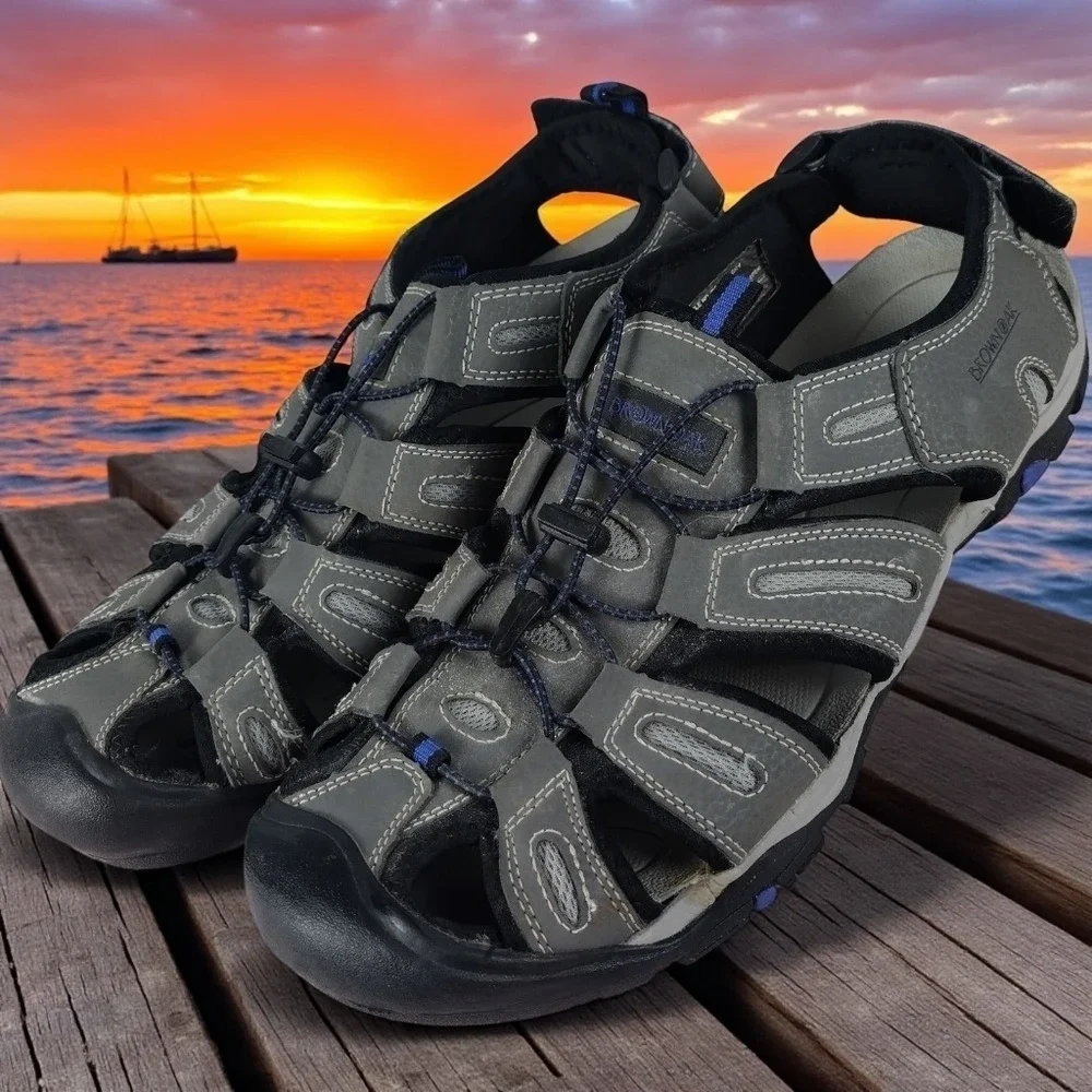 Brown Oak Sandals Mens Sz 13 Gray Walking Boating Hiking Outdoors Waterproof